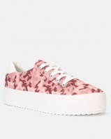 New Look Camo Print Lace Up Flatform Trainers Pink Pattern Photo