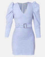 Ivyrevel Mix Belted V Neck Dress Blue Photo