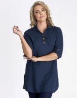 Contempo Navy Linen Top With Tortoise Shell Photo