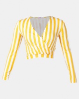 Legit Long Sleeve Stripe Knit Wrap Top Mustard Photo