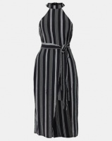 AX Paris Pin Striped Wrap Skirt Cut In Neck Dress Black Photo