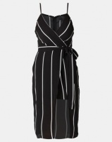 AX Paris Striped Wrap Skirt Cut In Neck Dress Black Photo