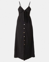 Liquorish Bow Front Button Through A Line Maxi Dress Black Photo