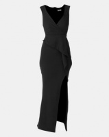 City Goddess London Folded Peplum Maxi Dress Black Photo