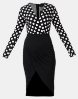 AX Paris Polka Dot Contrast Wrap Dress Black Photo