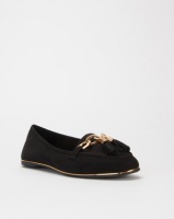 Legit Round Toe Loafer With Gold Randing And Gold Metal Trim Black Photo