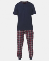 Brave Soul Henley with Check Sleepwear Set Navy/Red Check Photo