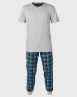 Brave Soul Henley with Check Sleepwear Set Grey/Blue Check Photo