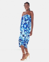 Michelle Ludek Circle Tie Dye Print Billy Bardot Boobtube Asymmetrical Dress Blue Multt Photo