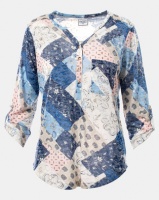 Contempo Burnout Printed Henley Pink Photo