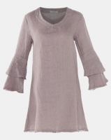 Assuili V-Neck Linen Dress With Double Ruffles Desert Photo