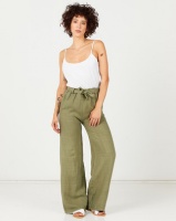 Assuili Linen Trousers With Lace Khaki Photo