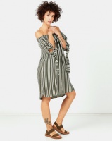 Assuili Striped Linen Dress Khaki Photo