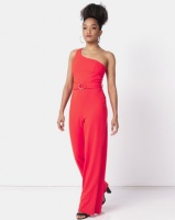 New Look One Shoulder Belted Jumpsuit Red Photo