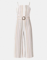 New Look Stripe Buckle Belted Jumpsuit White Photo