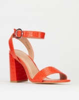 New Look Faux Croc Ring Buckle Block Heels Orange Photo