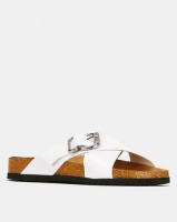 New Look Faux Croc Cross Strap Footbed Sliders White Photo