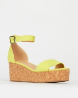 New Look Ankle Strap Cork Effect Flatforms Bright Yellow Photo