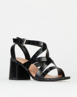 New Look Faux Croc Strappy Sandals Black Photo