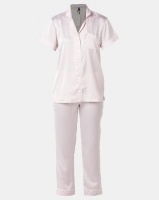 Lila Rose Faux Silk Short Sleeve Long Pant Pj Set Blush Photo