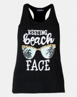 Utopia Resting Beach Face Printed Vest Black Photo
