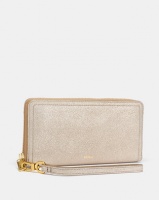 Fossil Logan Leather Zip Clutch Champagne Photo