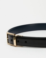 Paris Belts Leather Rectangle Buckle Reversible Belt Black/Navy Photo