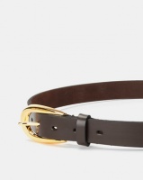 Paris Belts Leather Gold Buckle Skinny Belt Brown Photo