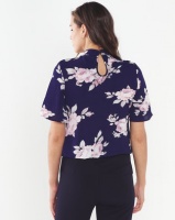 QUIZ Crepe Frill Bubble Top Navy/Pink Photo