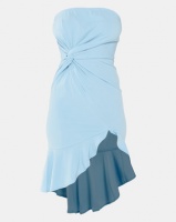 London Hub Fashion Front Twist Detail Frill Hem Bandeau Dress Light Blue Photo