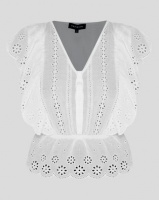 London Hub Fashion Broderie Lace Scallop Hem Frill Detail Top White Photo