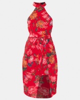 AX Paris Floral Wrap Skirt Cut In Neck Dress Red Photo