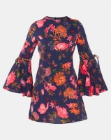 AX Paris Floral Dress With Statement Sleeve Navy Photo