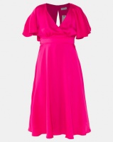 City Goddess London Satin Front Wrap Midi With Waterfall Sleeves Cerise Photo