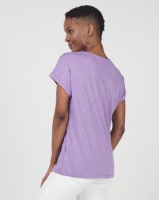 Queenspark Fancy Print Design Short Sleeve Knit Top Lilac Photo