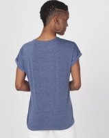 Queenspark Fancy Print Design Short Sleeve Knit Top Blue Photo