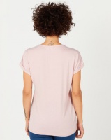Queenspark Fancy Print Design Short Sleeve Knit Top Pink Photo