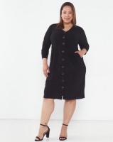 Queenspark Plus Collection Big Button Knit Dress Black Photo