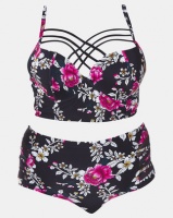 Lu-May Plus Floral 2 Piece Tankini Set High Waist Bikini Bottom Black Photo