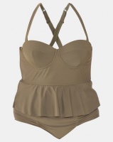 Lu-May Plus Underwire Tankini Set Ruched Waist Bikini Bottom Khaki Lu-May Plus Underwire Tankini Set Ruched Waist Bikini Bottom Khaki Photo
