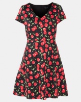 Smashed Lemon Cherry Print Shift Dress Black & Red Photo