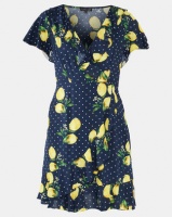Smashed Lemon Lemon Print Wrap Dress Navy Photo
