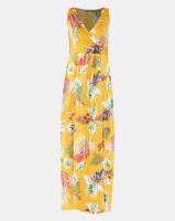 Utopia Maxi Dress With Slits Yellow Tropical Print Photo