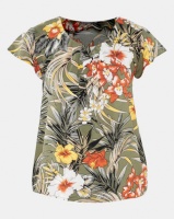 Utopia Tropical Print Flutter Sleeve Top Olive Photo