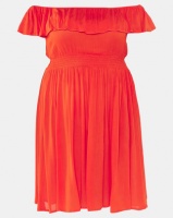 Brave Soul Plus Size All Over Off Shoulder Midi Length Dress Tomato Red Photo