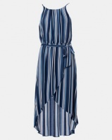 Contempo Stripe Dress With Hi Low Hem Blue Photo