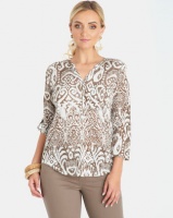 Contempo Printed Burnout Henley Taupe Photo