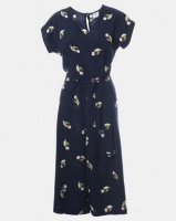 Contempo Printed Cropped Jumpsuit Navy Photo