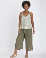 Contempo Stripe Cami With Wood Buttons Khaki Photo