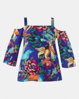 Slick Floral Symphony Yakira Cold Shoulder Top Blue Photo